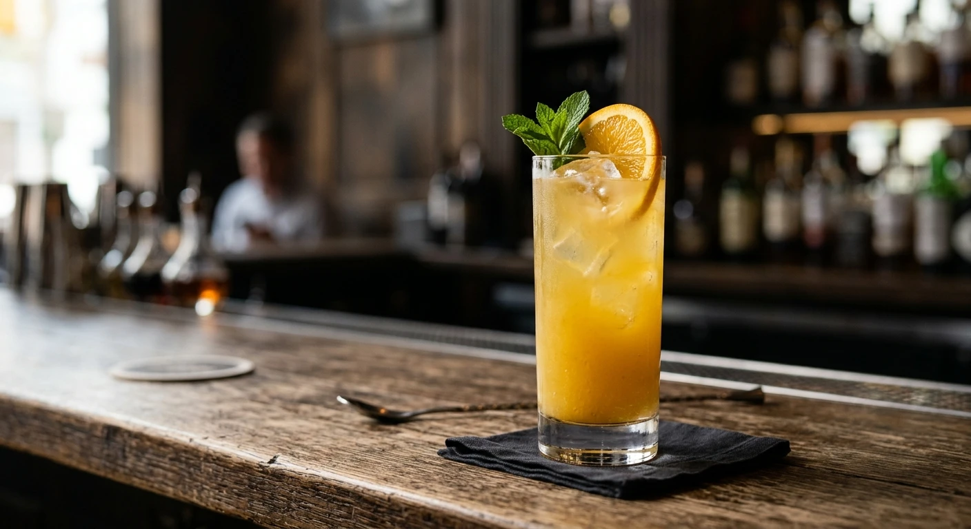 Rum Screwdriver cocktail in a tall glass with an orange garnish
