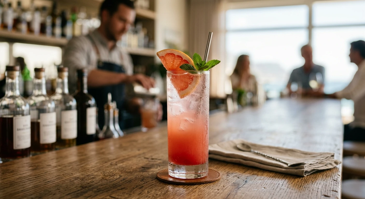 Sea Breeze cocktail in a tall glass with a grapefruit garnish