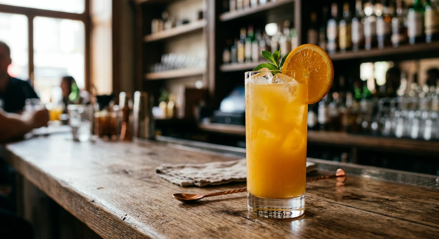 Screwdriver cocktail in a tall glass with an orange garnish