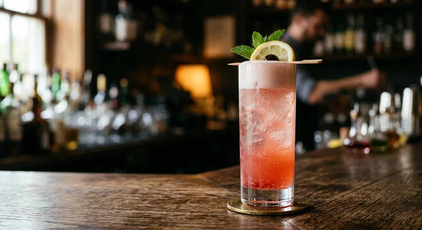 Tequila Fizz cocktail in a tall glass with a lime garnish