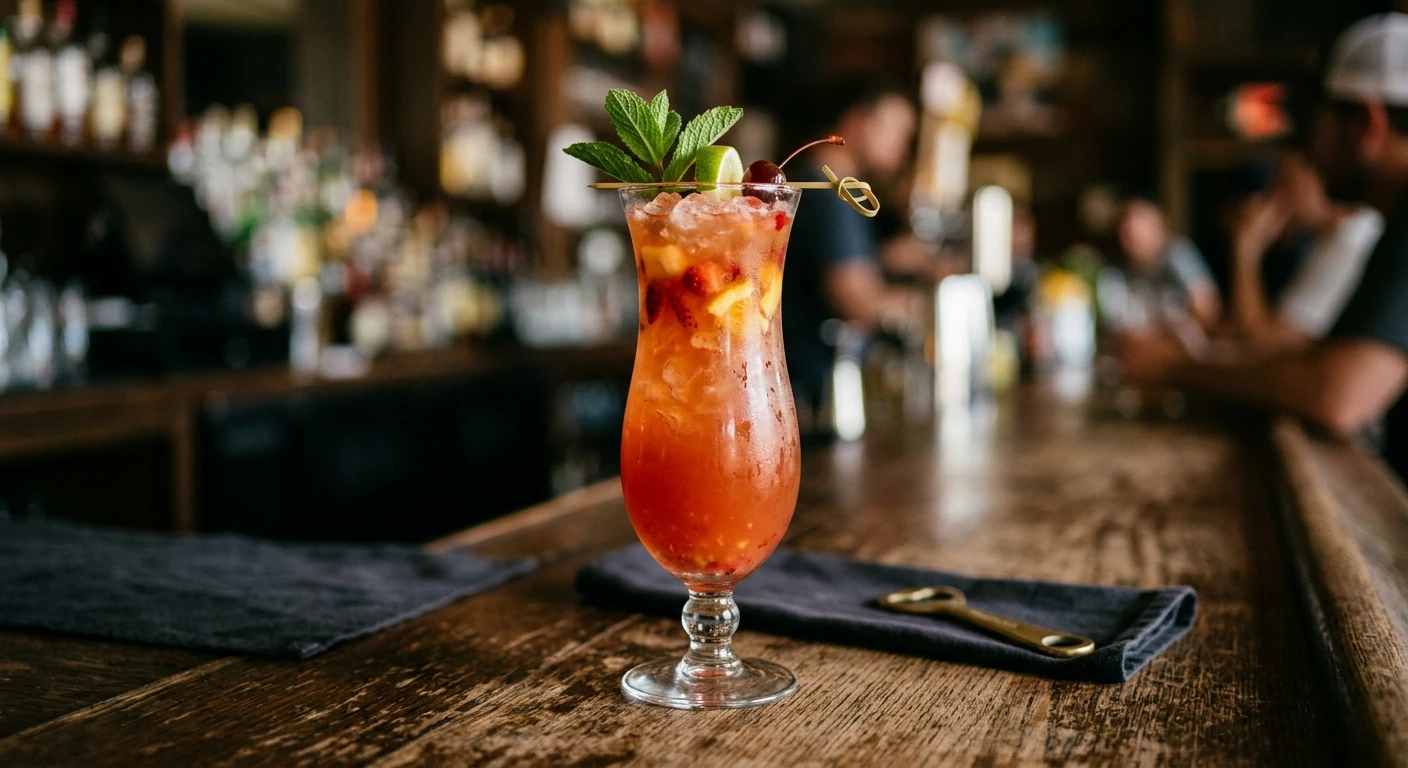 Downshift punch in a hurricane glass