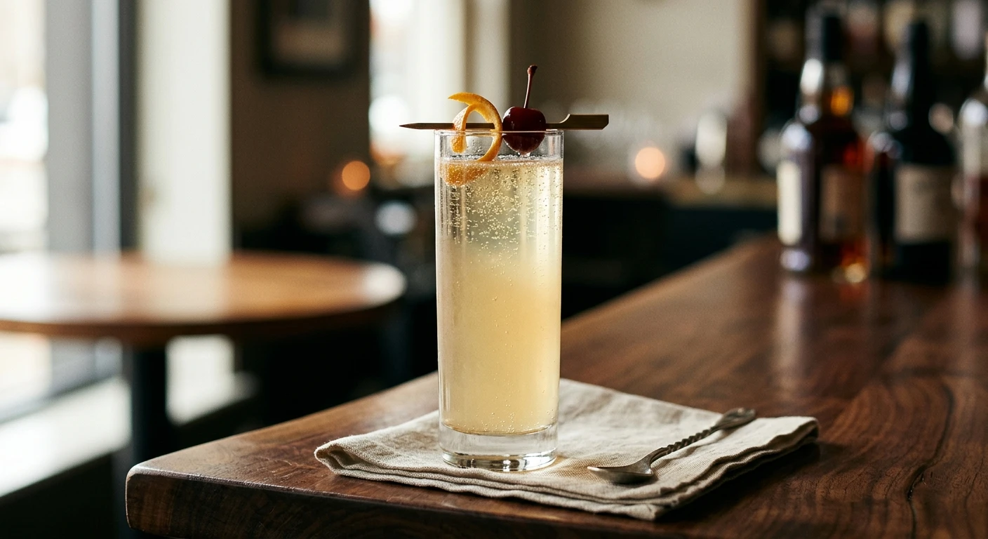 French 75 cocktail in a collins glass
