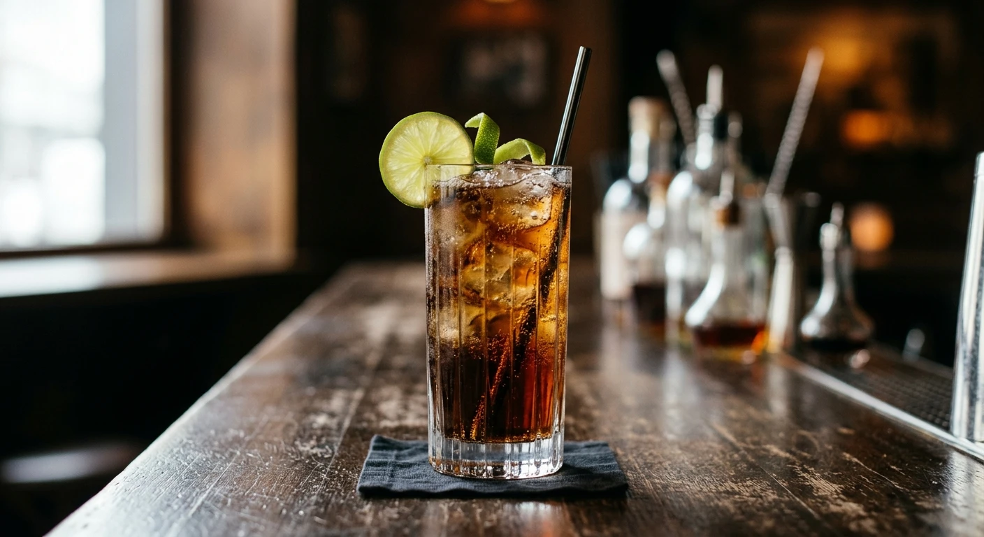 Cuba Libra cocktail in a highball glass