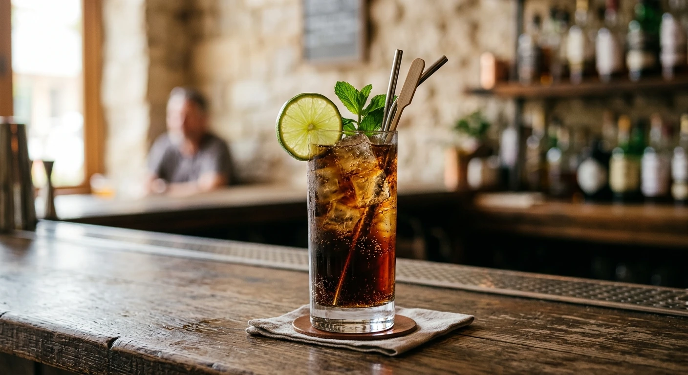 Cuba Libre cocktail in a highball glass